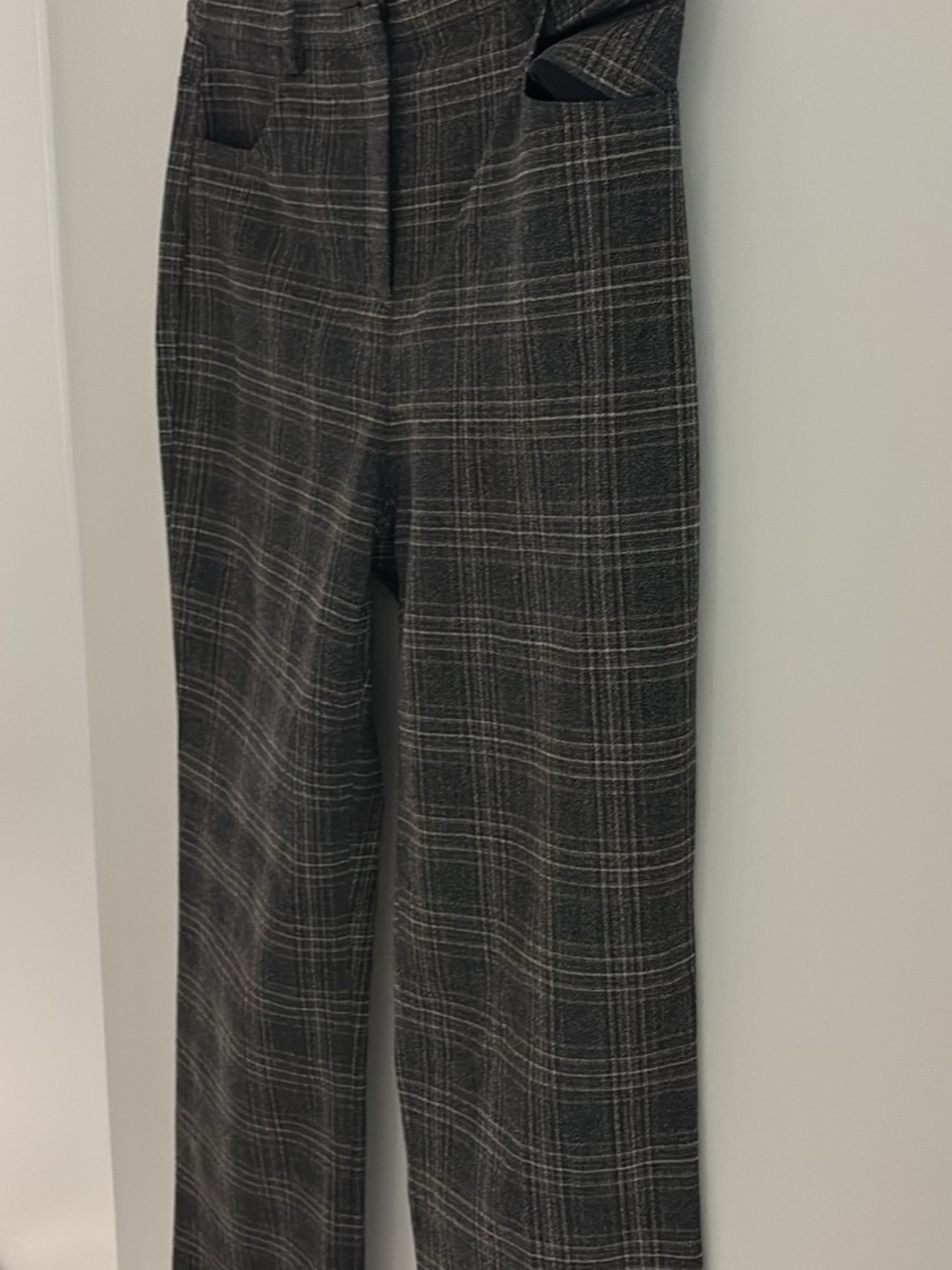 Theory Gray Plaid Straight-Leg Pants